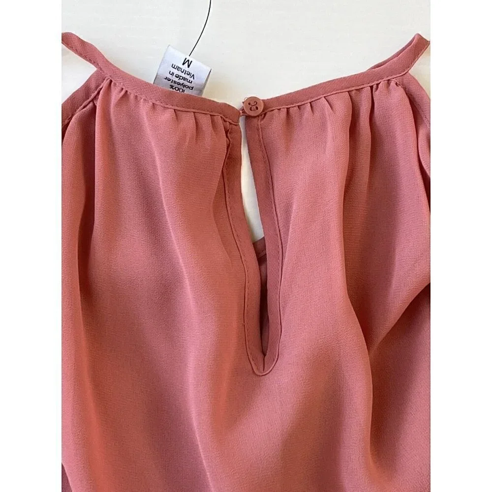 Bar III Cold Shoulder Chiffon Dress Bronzed Rose Size M NWT - Picture 3 of 11